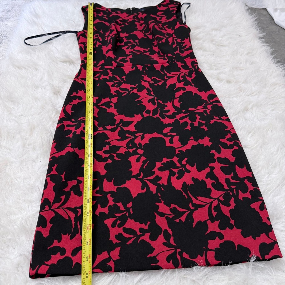 Tommy Hilfiger Red Black Floral Sheath Dress Sleeveless Bateau Neck Size 2 - Picture 9 of 9